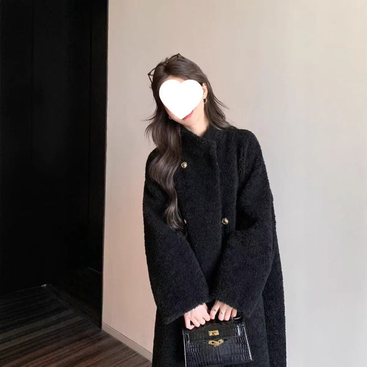 Long Lamb Fleece Coat for Women, Faux Fur Look