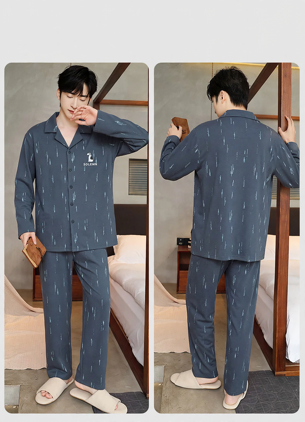 Men's Pajama Set, long-sleeved, with shawl collar