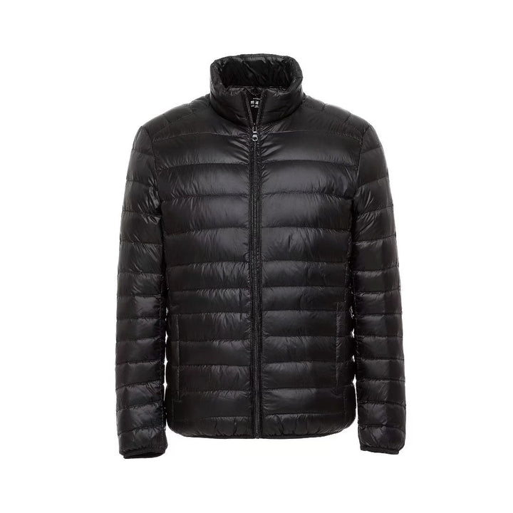 Simple men's down jacket with stand-up collar