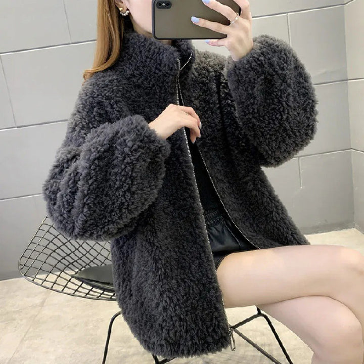 Unisex-Sheepskin-Jacket, padded, with stand-up collar