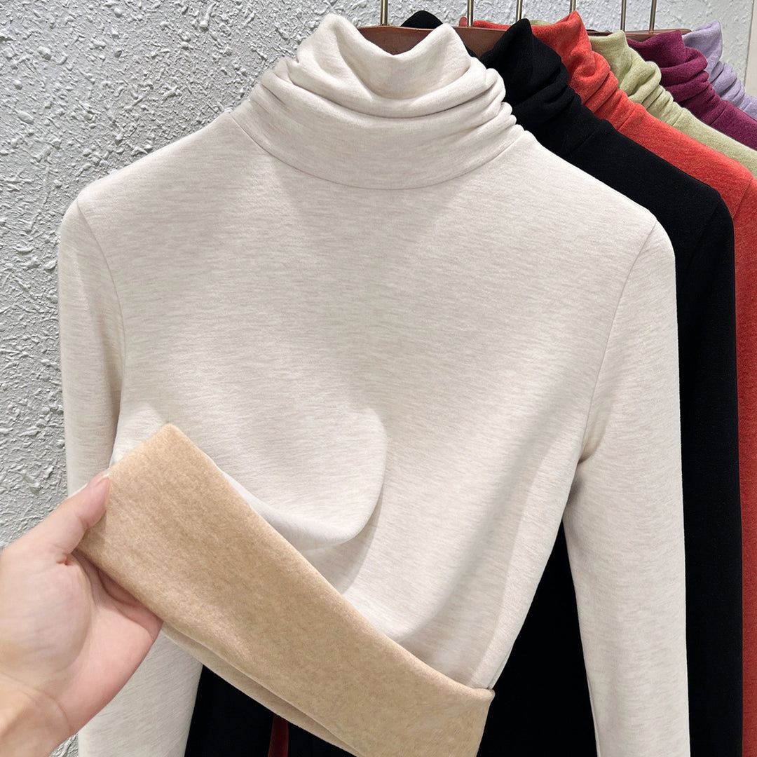 Women's thermal shirt with stand-up collar, lined