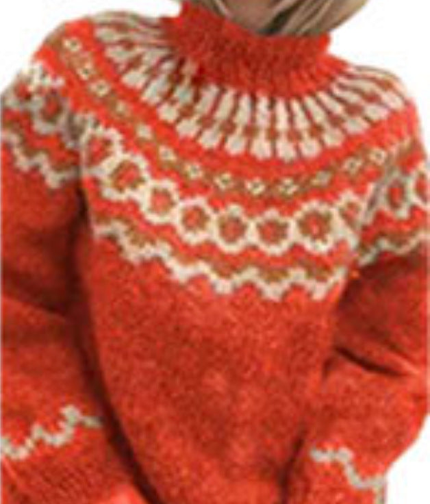 Loose knitted pullover made of mohair blend with jacquard pattern