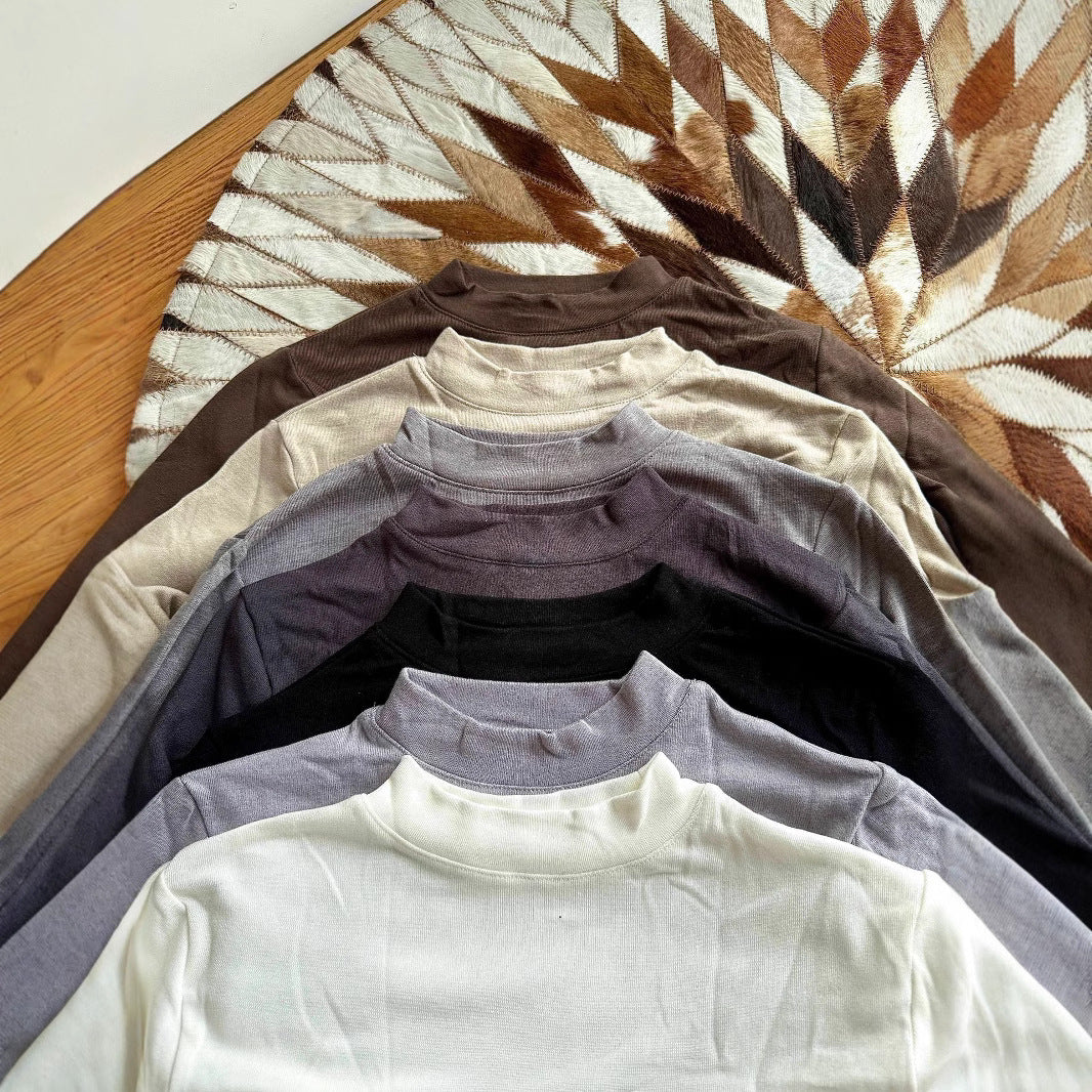 Women's base layer shirt, brushed, with round or stand-up collar