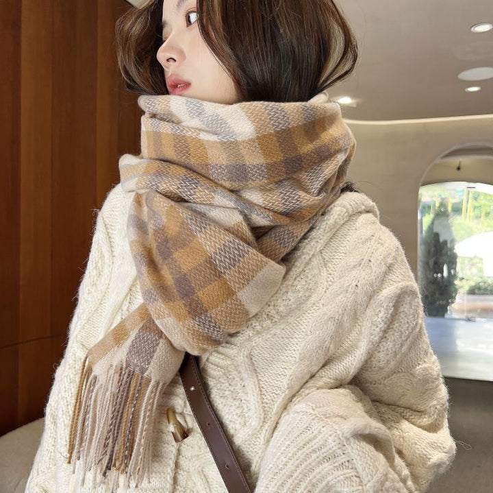 Checked scarf in cashmere look, warming