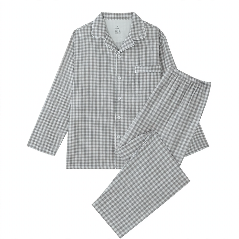 House suit, cotton, double-layered muslin, check pattern