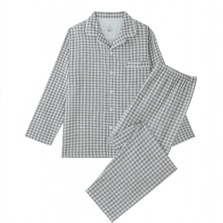 House suit, cotton, double-layered muslin, check pattern