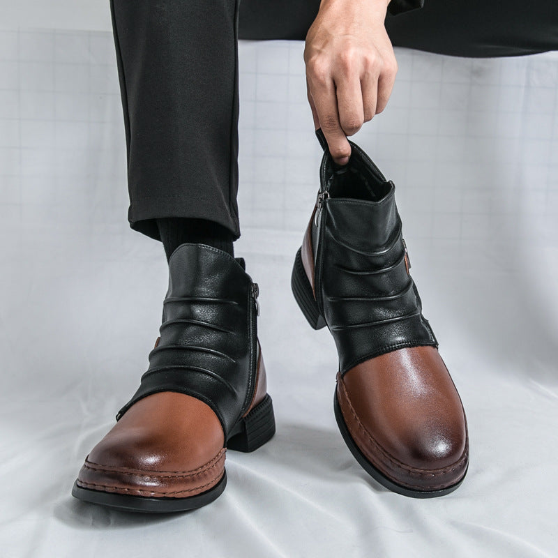 Men's cowboy-style ankle boots, synthetic leather, elegant