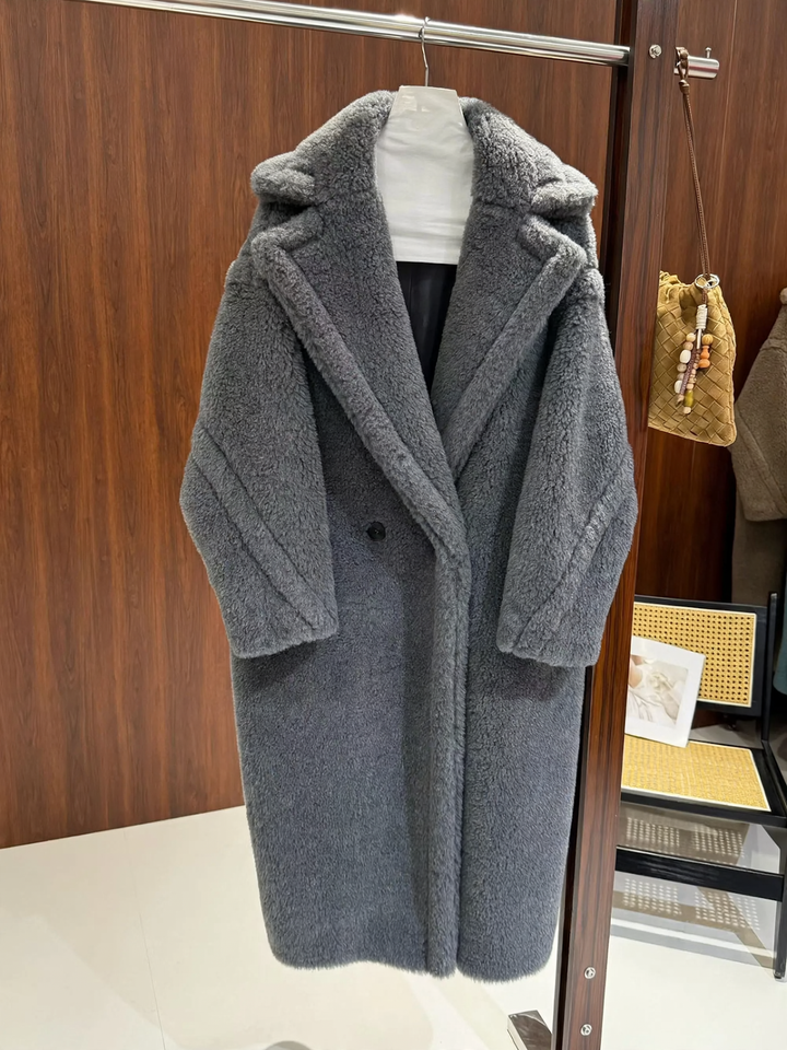 Women's teddy coat, mid-length, loose fit
