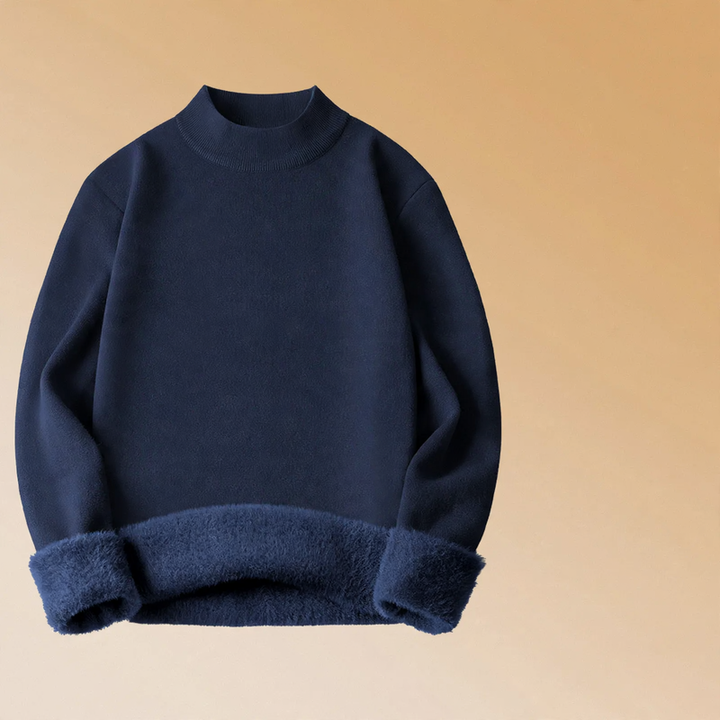 Men's knitted sweater, padded, stand-up collar