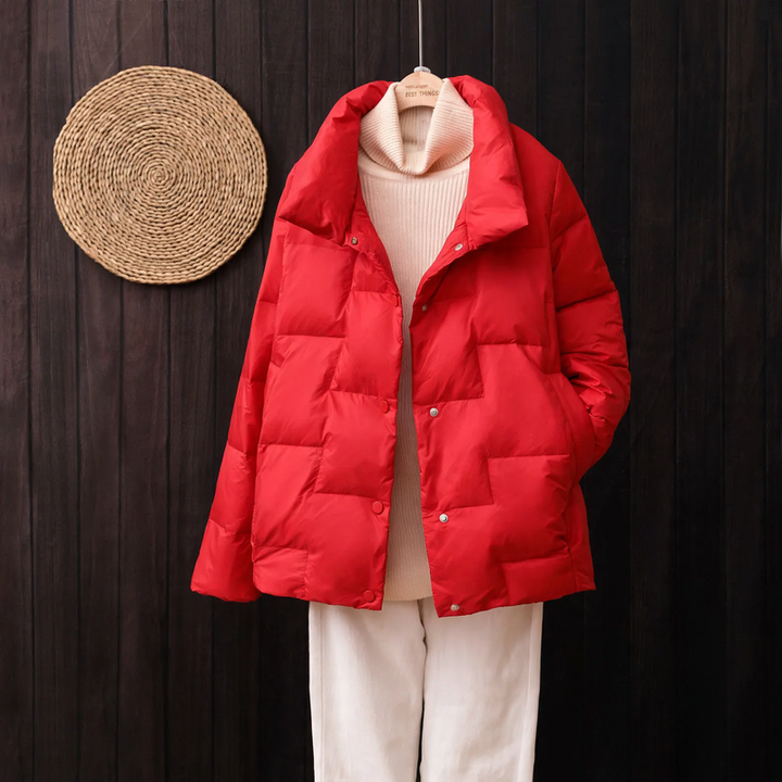 Light women's down jacket, short, loose fit