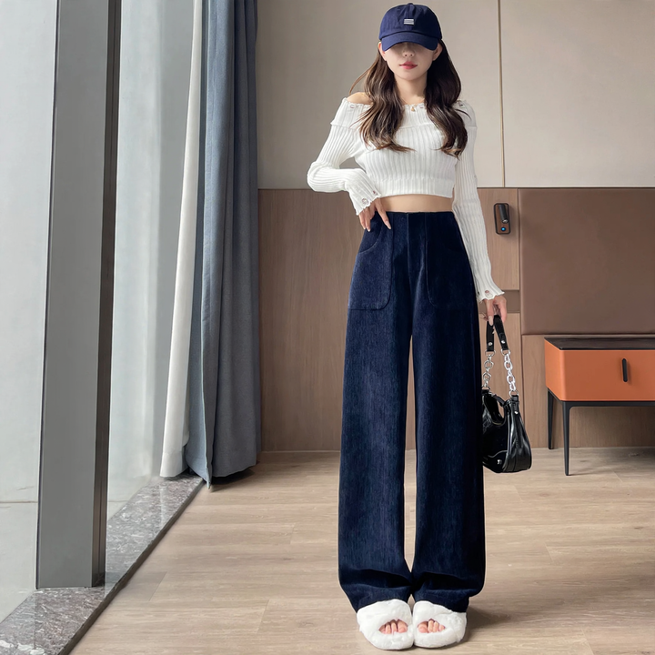 Padded corduroy trousers with wide leg