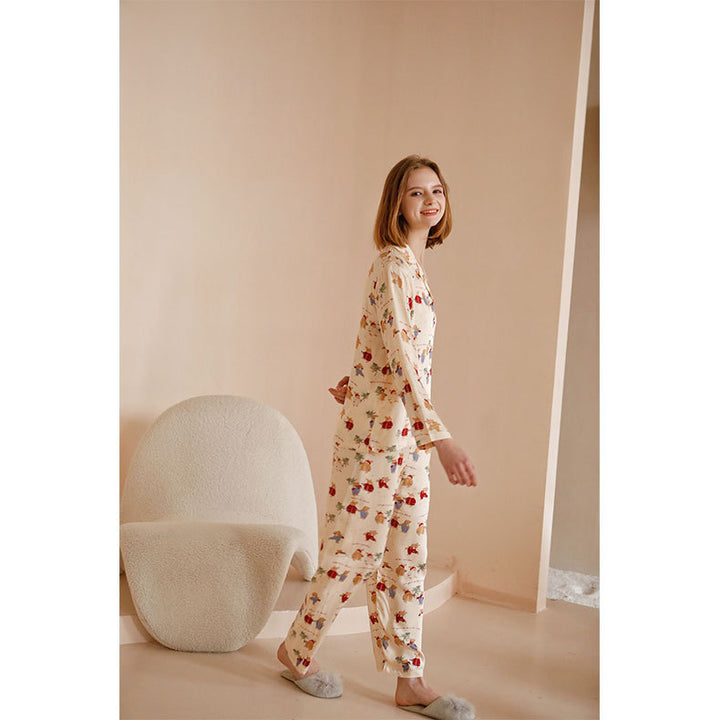 Women's Pajama Set, Satin Look, Christmas Bunny Print