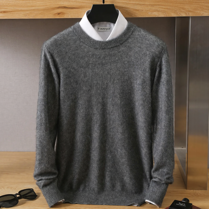 Men's wool pullover, round neck, loose fit