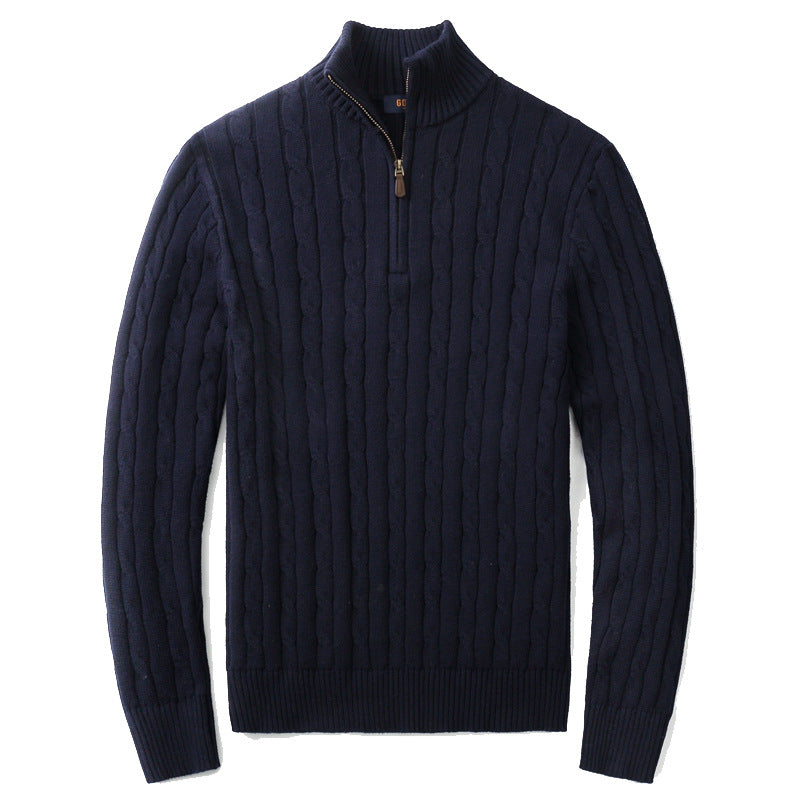 Men's Knit Sweater, Stand Collar with Zipper, Cable Pattern