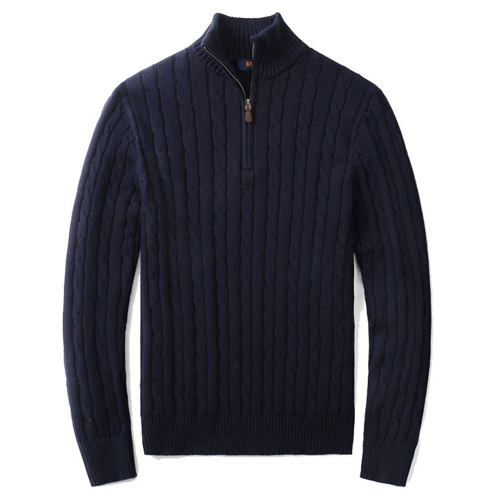 Men's Knit Sweater, Stand Collar with Zipper, Cable Pattern