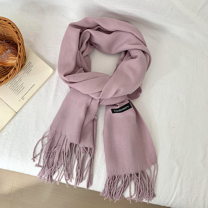Solid color scarf with fringes, warming