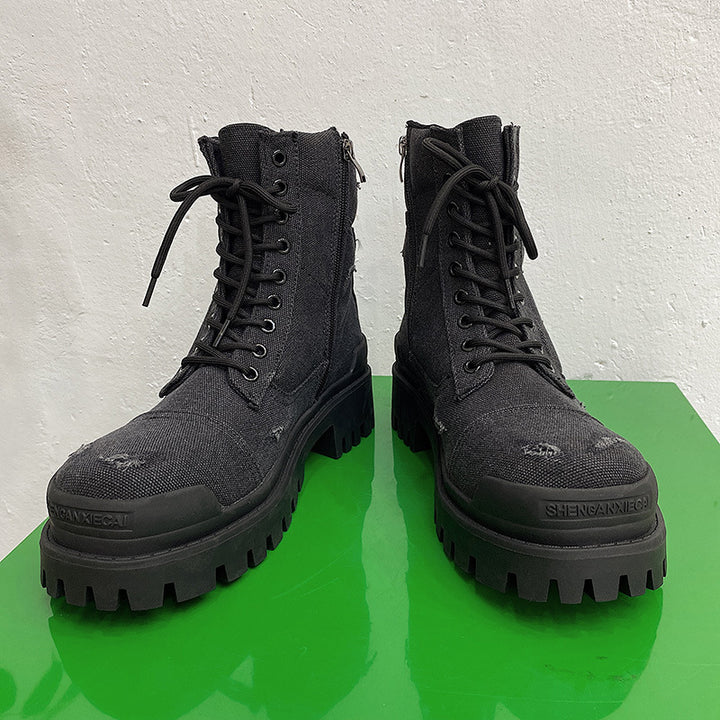 Padded men's canvas boots in vintage look