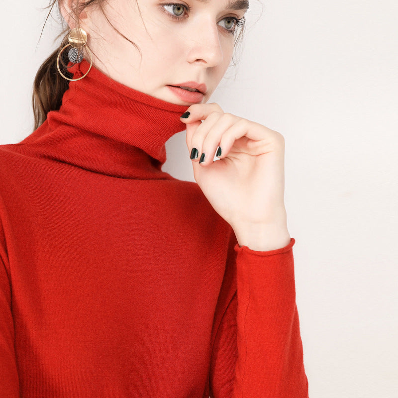 Short roll-neck knit sweater made of wool blend