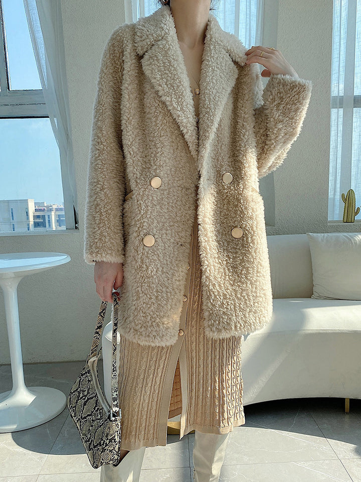 Mid-length sheepskin coat, various colors