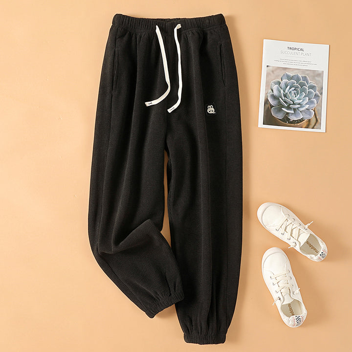 Chenille-Harem pants with elastic waistband