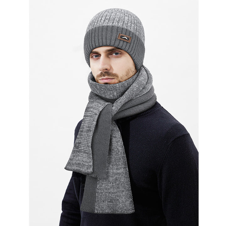 Knit Set: Beanie and long scarf with leather detail