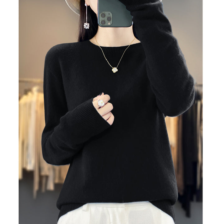 Women's knitted sweater, seamless, crew neck