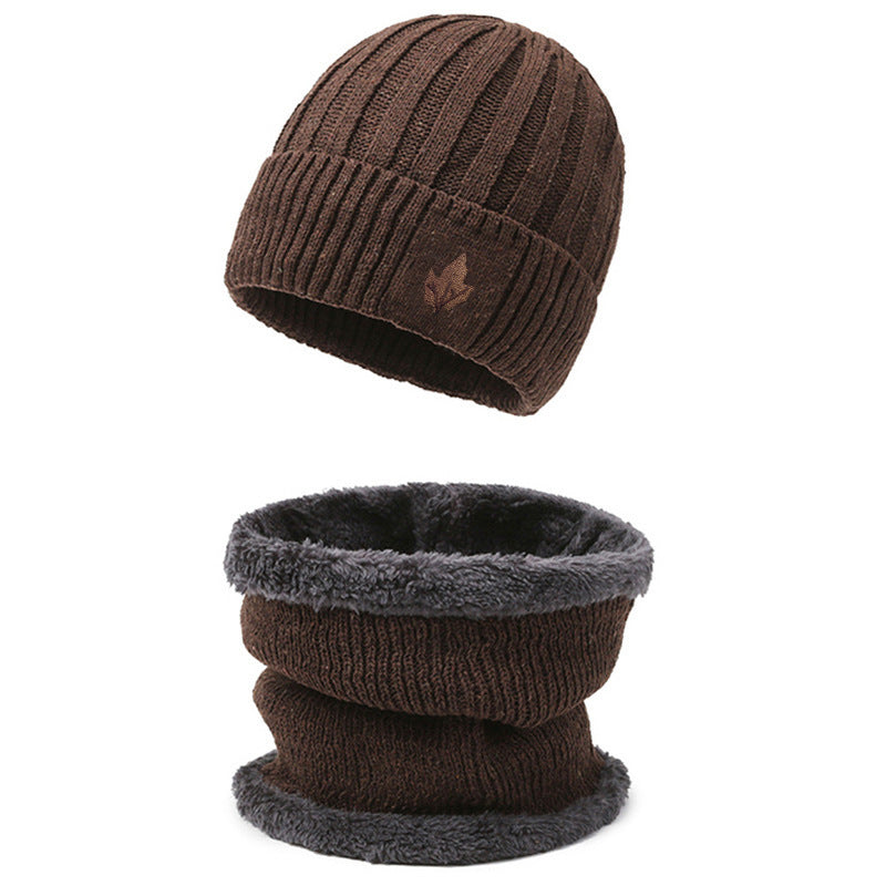 Knitted cap and neck protection set, lined, for men