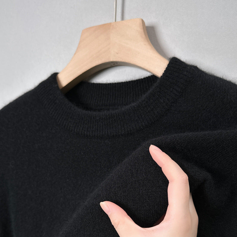 Men's wool sweater, round neck, solid color