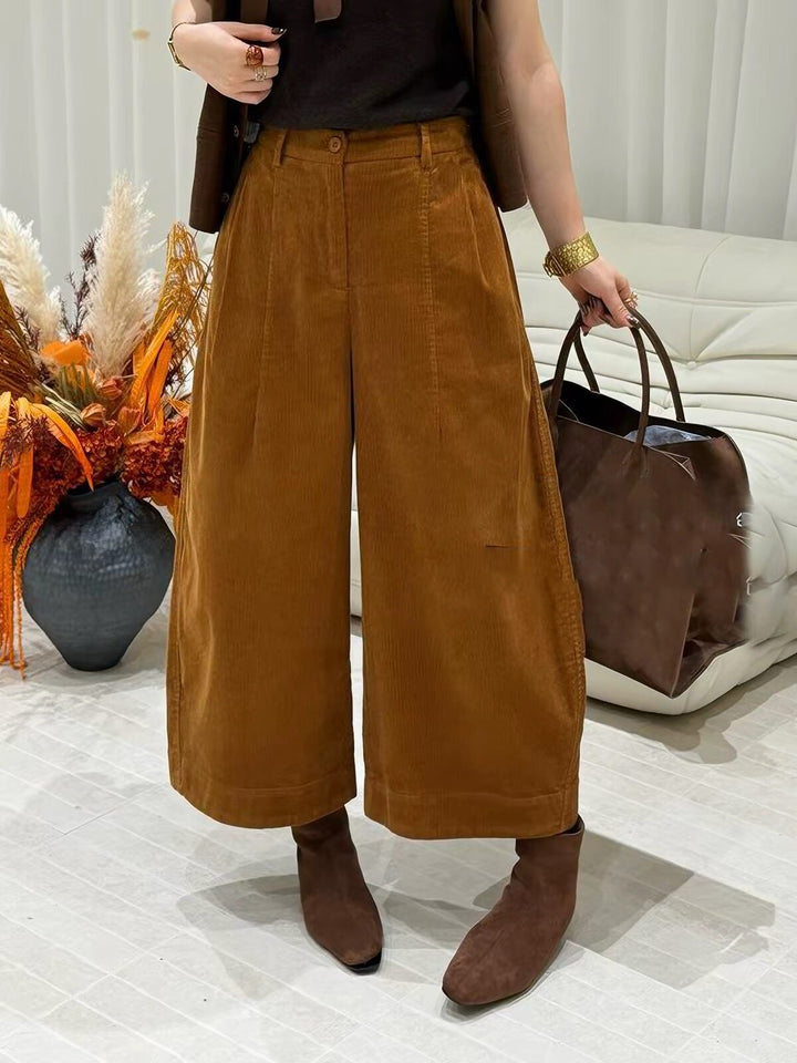 Cord trousers with wide leg, high waist, autumn/winter