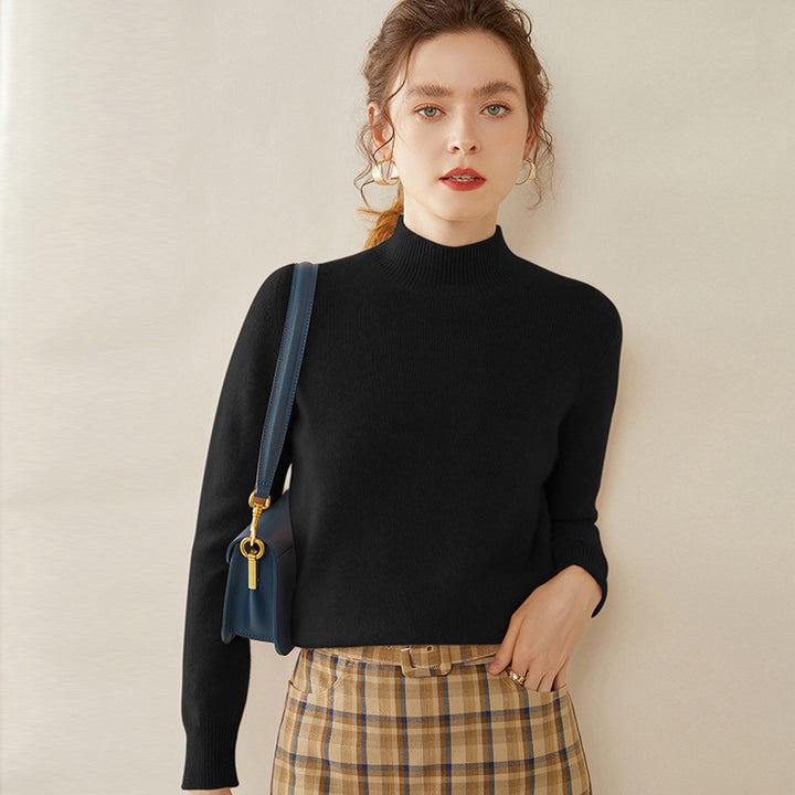 Women's cashmere sweater, semi-high collar, two-ply, loose