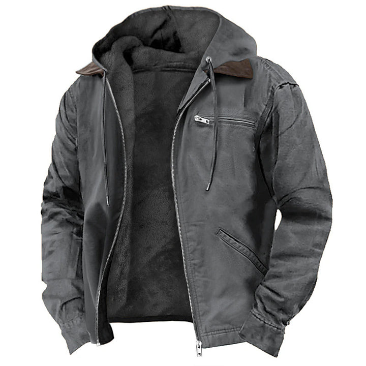 Men's hooded jacket, padded, with zipper pockets