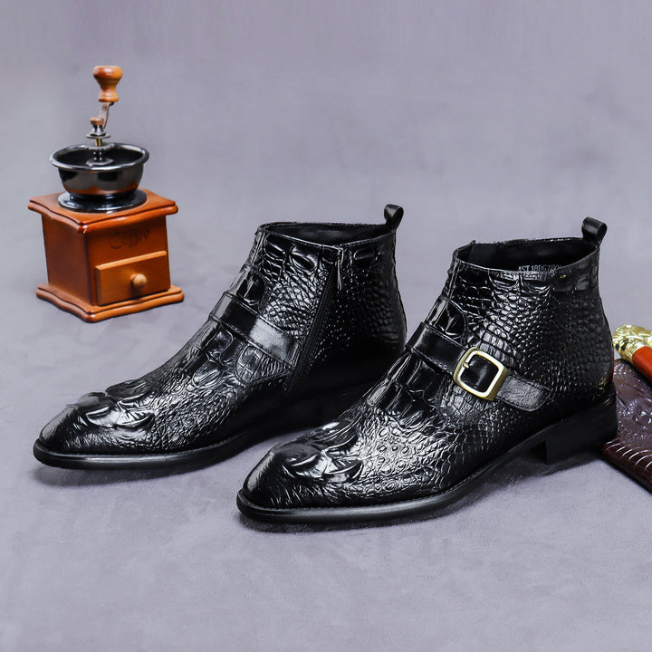 Men's boots made of calfskin leather with crocodile embossing