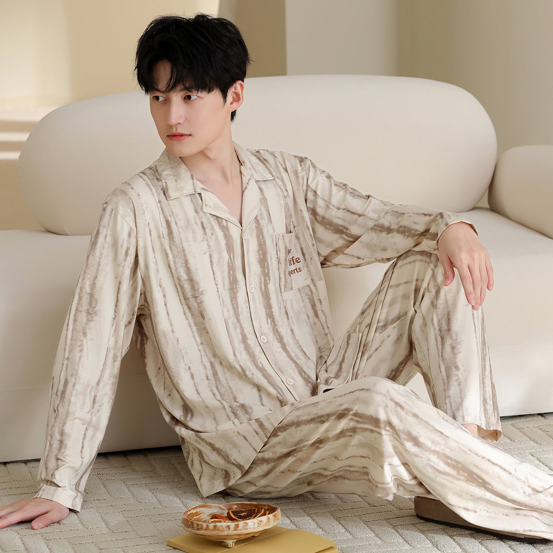 Men's Pajama Set, Cotton, Long Sleeve, Classic