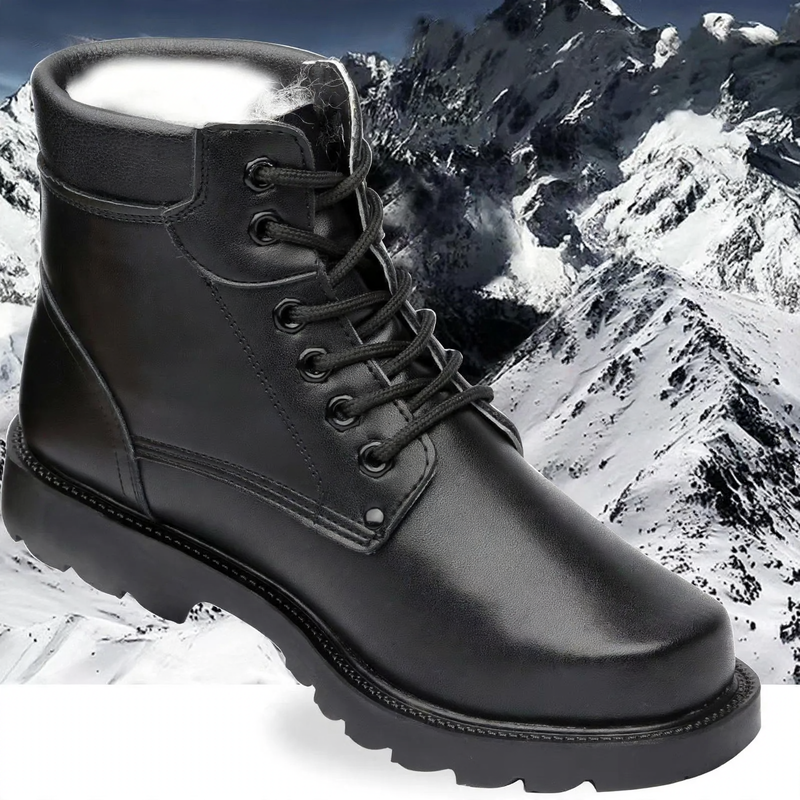 Warm men's winter boots with lamb fur