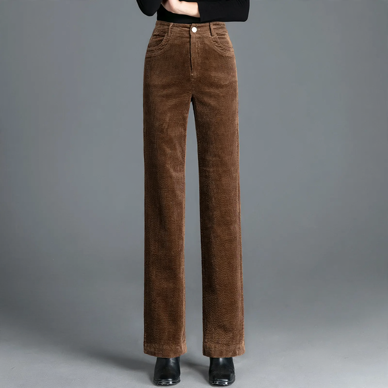 Padded corduroy trousers for women, high-cut, straight fit