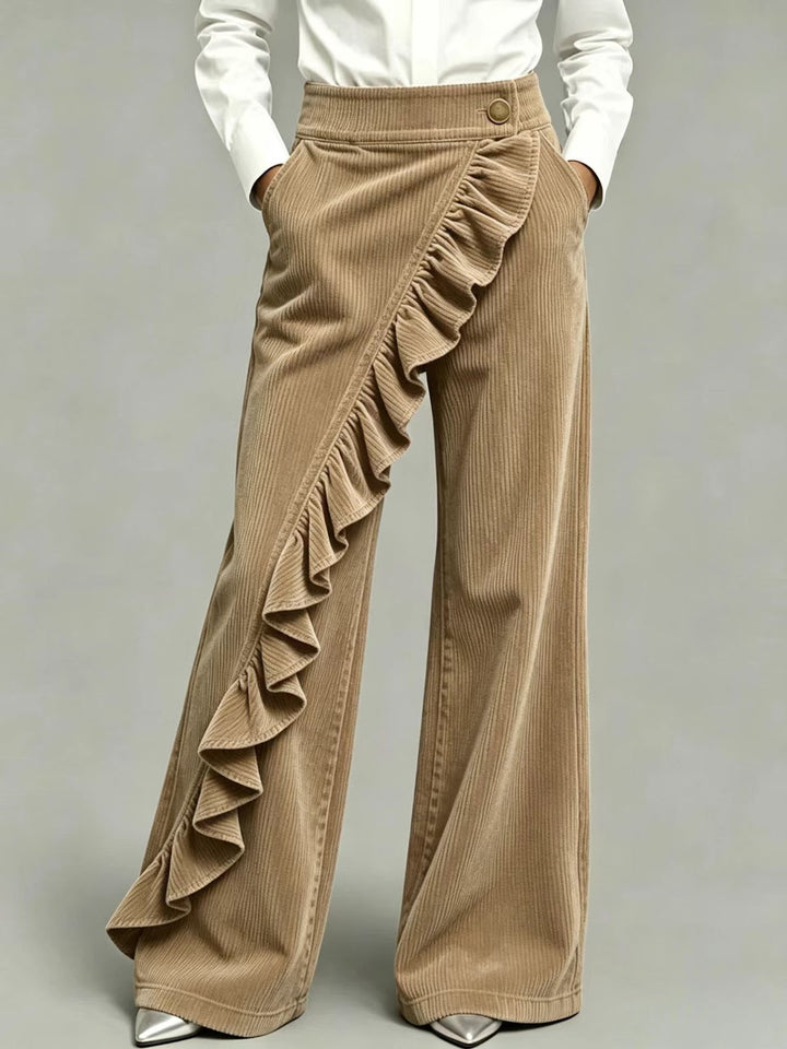 Women's corduroy pants with flared leg and high waistband