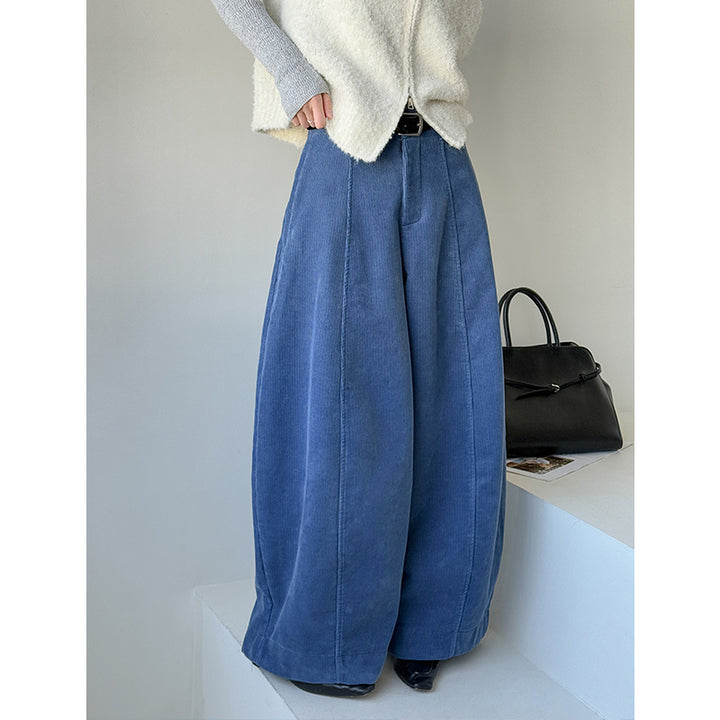 Padded cord wide trousers in retro style