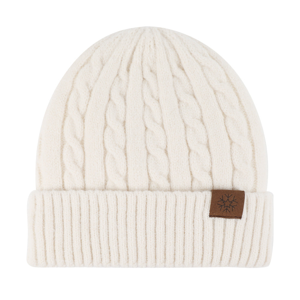 Fleece-lined knitted beanie with cuff, winter