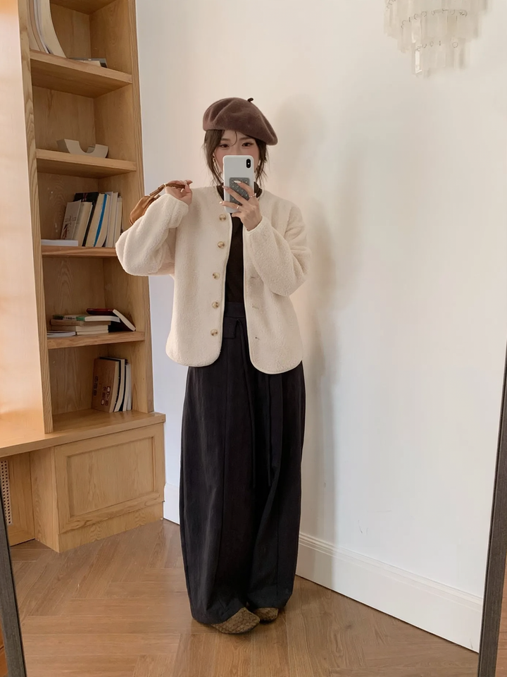 Sheepskin imitation cardigan, loose, warm