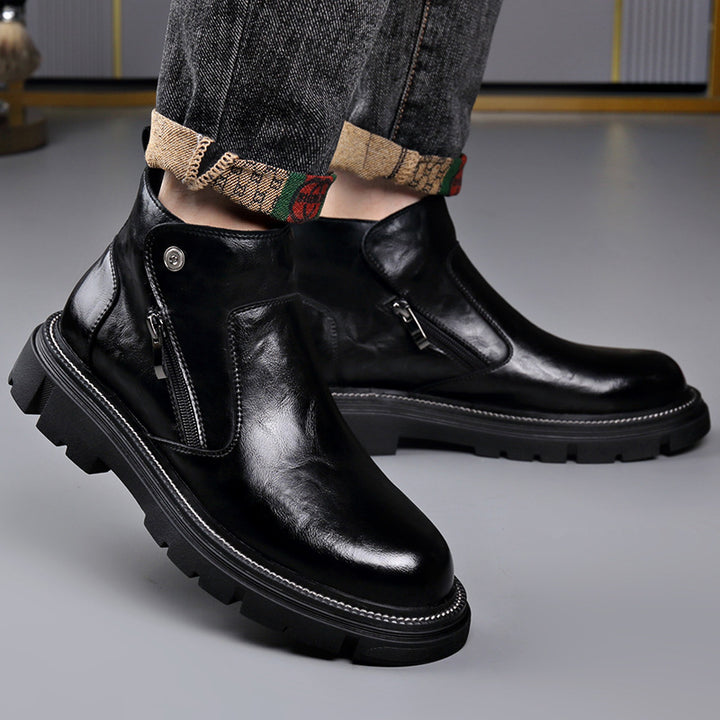 Men's Chelsea boots made of genuine leather with zipper