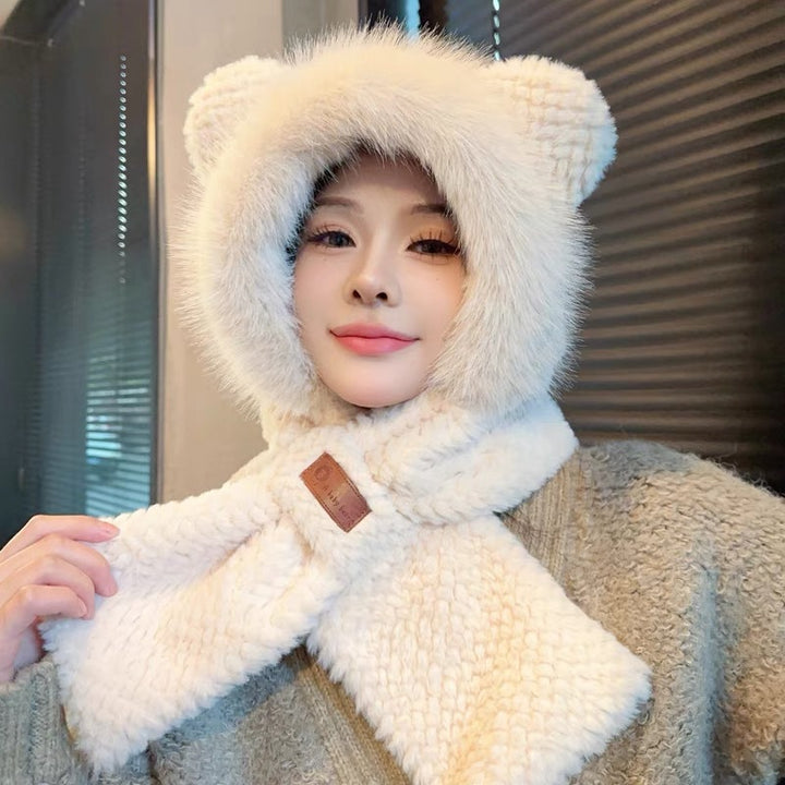 Fluffy Bear Set: Hat with Ear Protection and Scarf