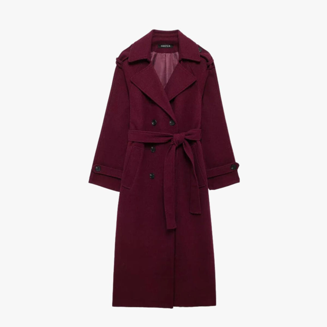 Lune London | Elegant Trench Coat In Burgundy with Belt