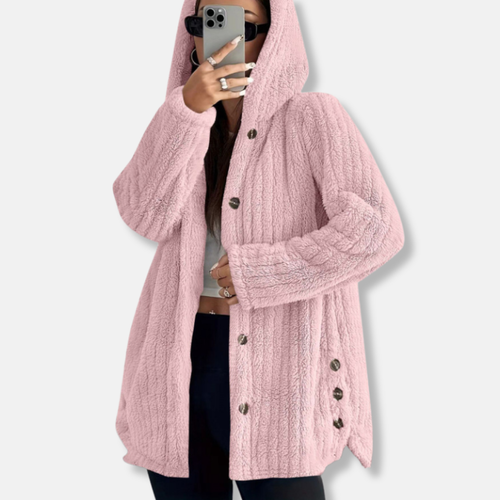 Amarae | Coat - Oversize Fit - Hood - soft texture - button closure - mid-length