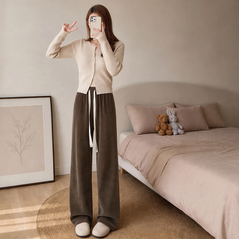 Padded cord trousers, straight cut