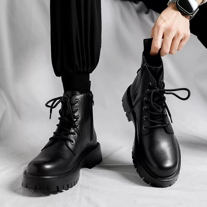 Men's ankle boots with side zipper, high-top