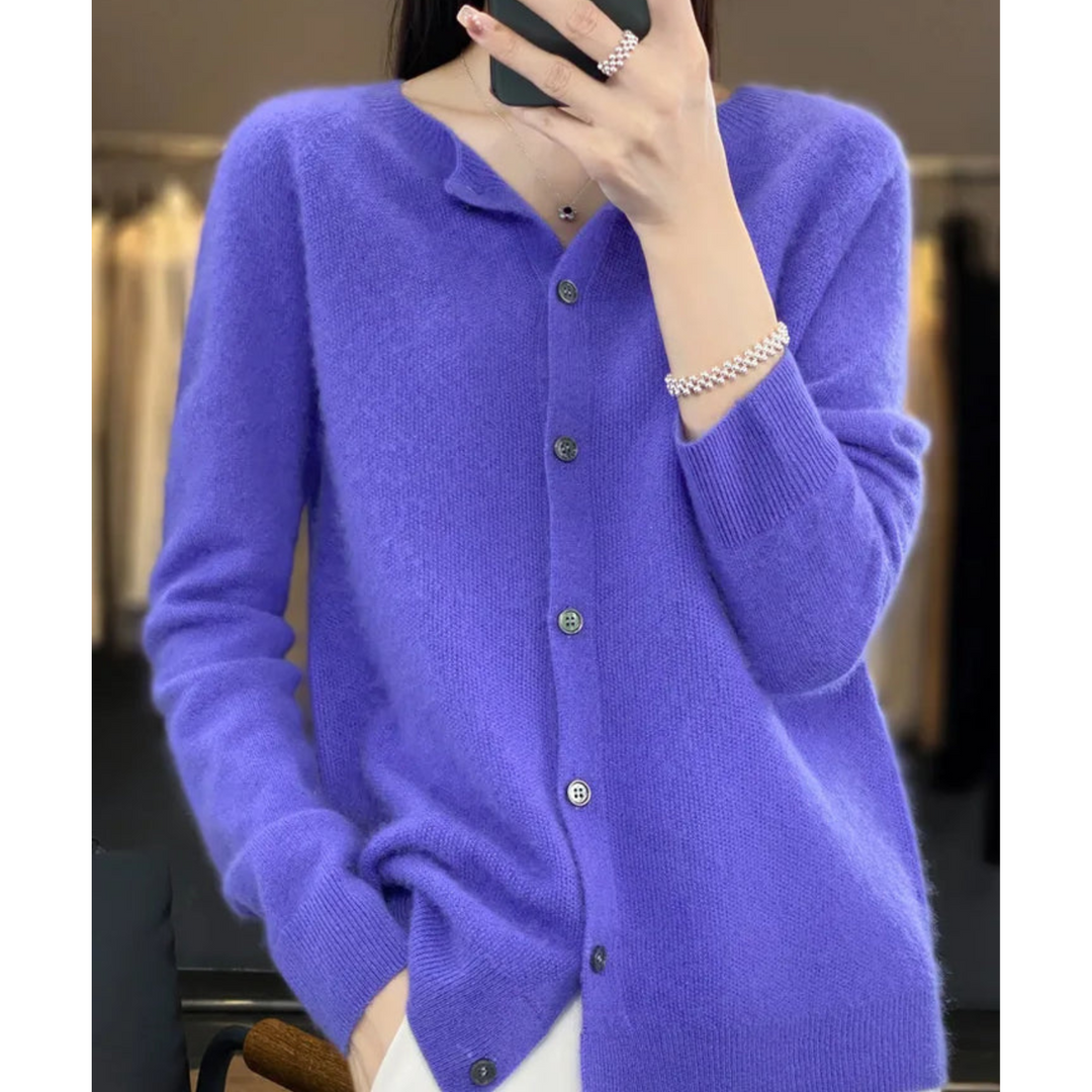 Lune London | Women's Cardigan with O-Neck Made of 100% Pure Merino Wool, Cashmere Sweater