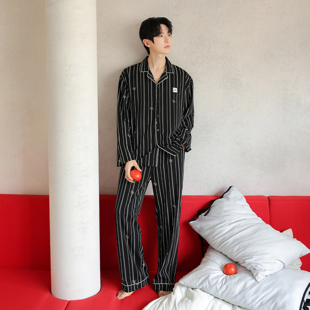 Cotton pajamas for couples, long-sleeved