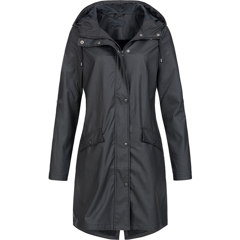 Amarae | Women's raincoat with hood and adjustable belt, waterproof