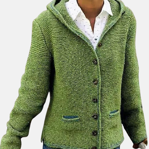 Amarae | Wool Hooded Cardigan - Button-Front Ribbed Knit Cardigan