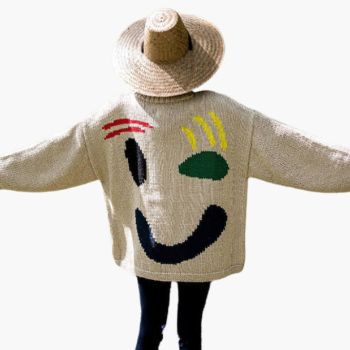 Lune London | Knitted artist style sweater - Casual sweater with abstract face pattern